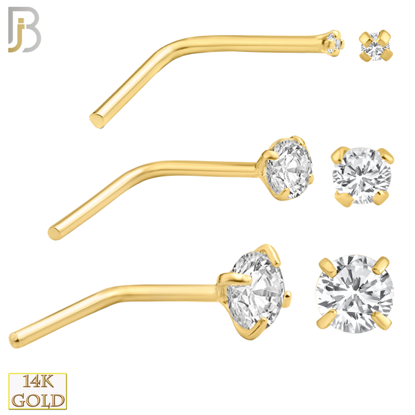 14-NR10CY-20 - 20g Thickness 14k Solid Yellow Gold Prong Setting  Round Cubic Zircona L-Shape image 0