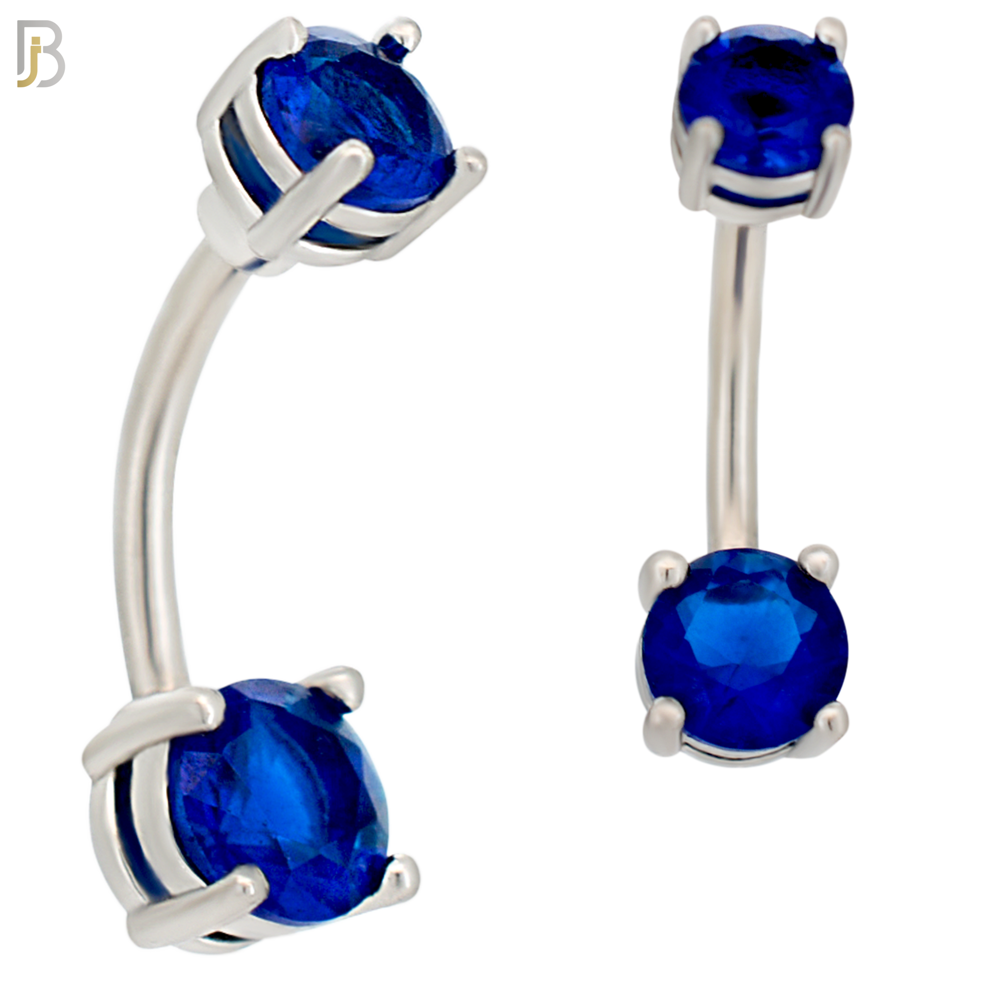 NB04S- 316L Stainless Steel Round Prong Setting Zircon  Banana Belly Navel Ring  (PACK OF 6) image