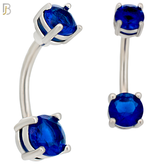 NB04S- 316L Stainless Steel Round Prong Setting Zircon  Banana Belly Navel Ring  (PACK OF 6) image