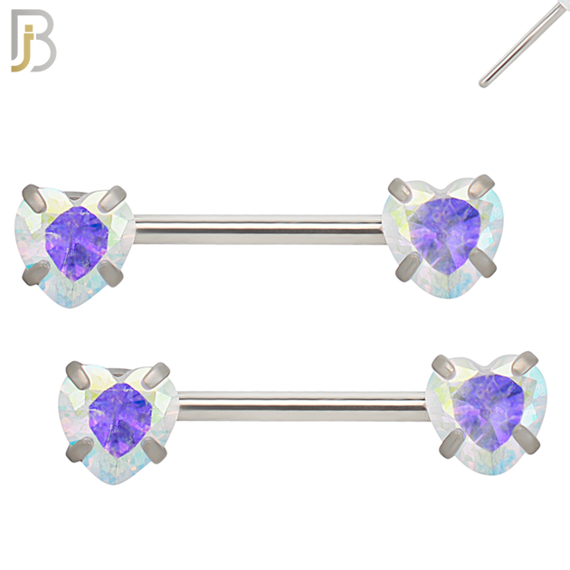 NP71 - 316L Surgical Steel Push In Heart Shaped Zircon in Stamping Four Prong Setting Nipple Ring image 0