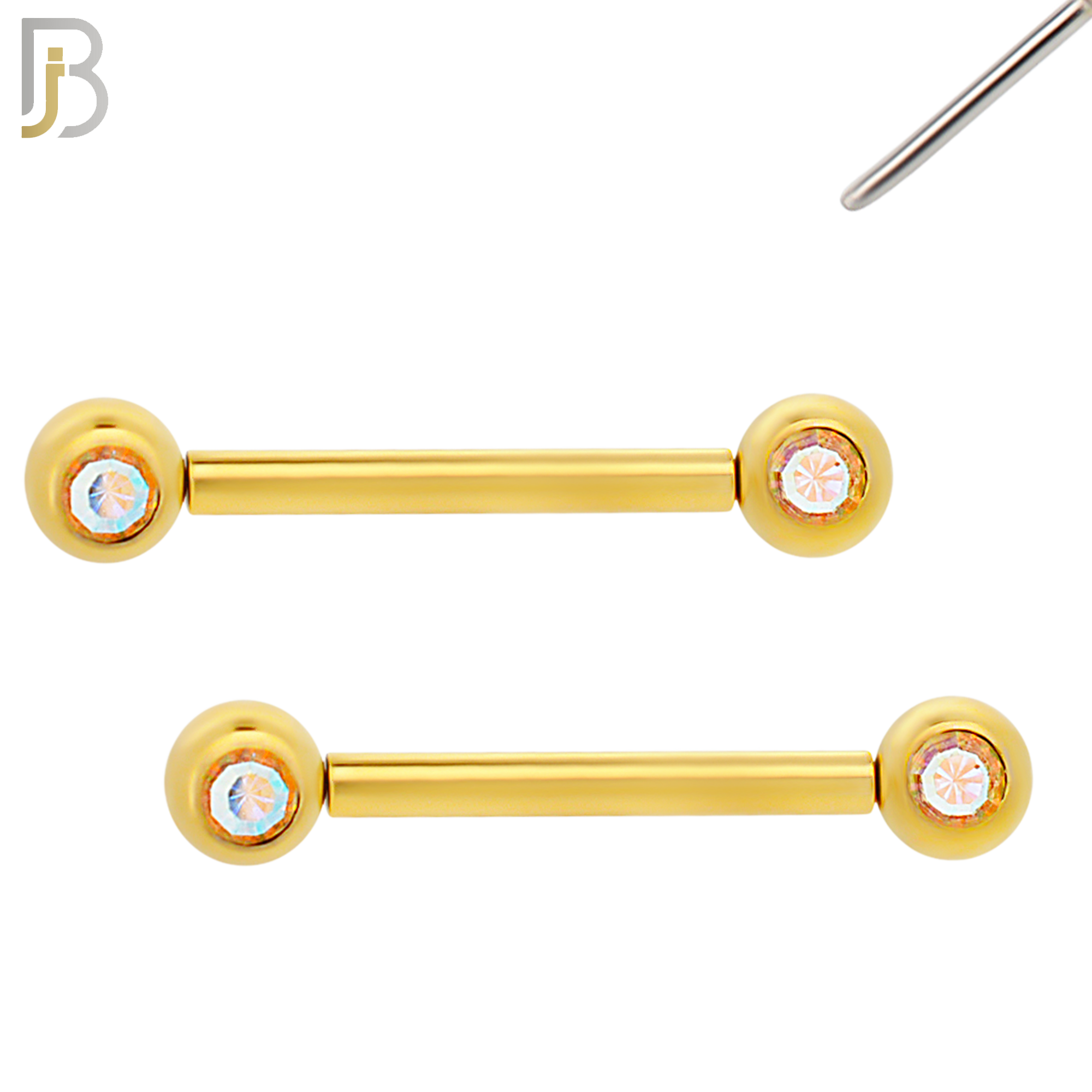 NP16G - 316L Surgical Steel Gold Plated Push In Round Bezel Zircon Nipple Ring Piercing image 3