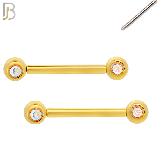 NP16G - 316L Surgical Steel Gold Plated Push In Round Bezel Zircon Nipple Ring Piercing image 3