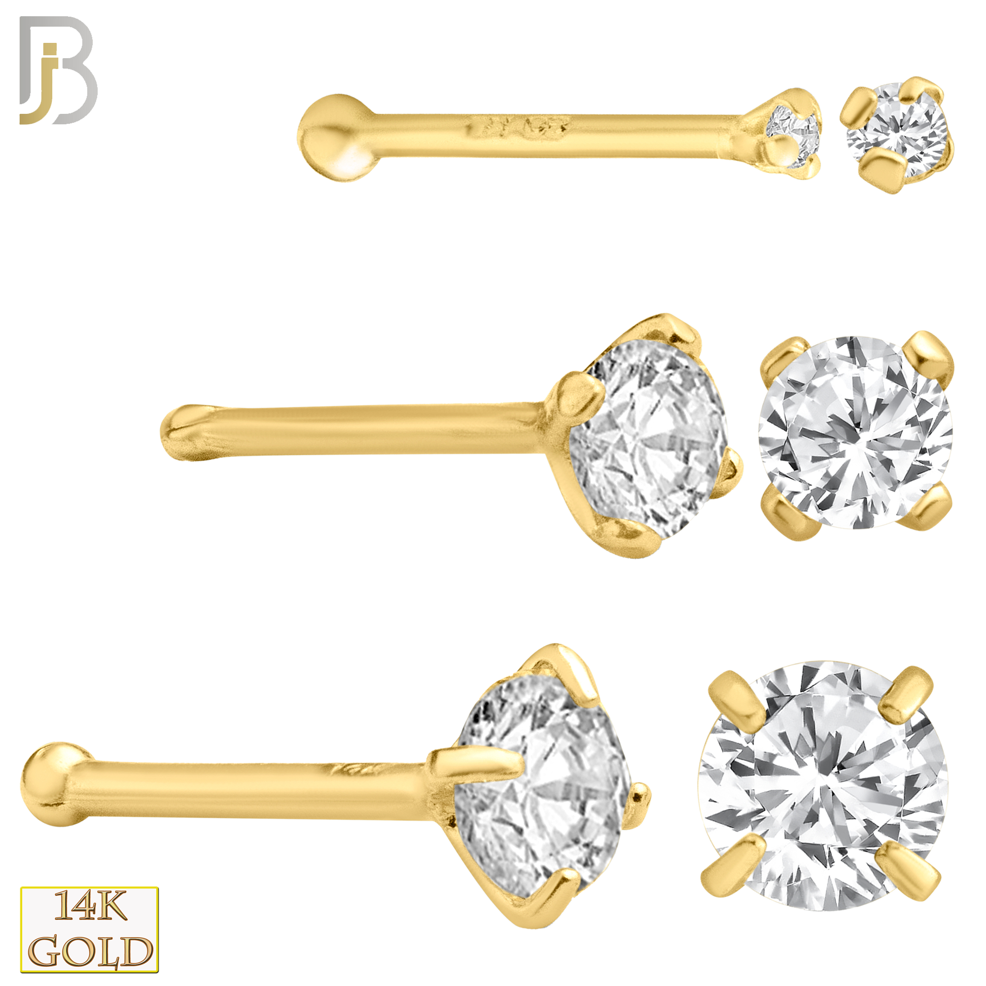 14-NR01CY-22 - 14k Solid Yellow Gold 22g Prong Setting  Round Cubic Zircona Nose Bone image 0