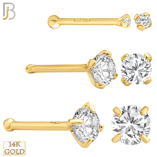 14-NR01CY-22 - 14k Solid Yellow Gold 22g Prong Setting  Round Cubic Zircona Nose Bone image 0