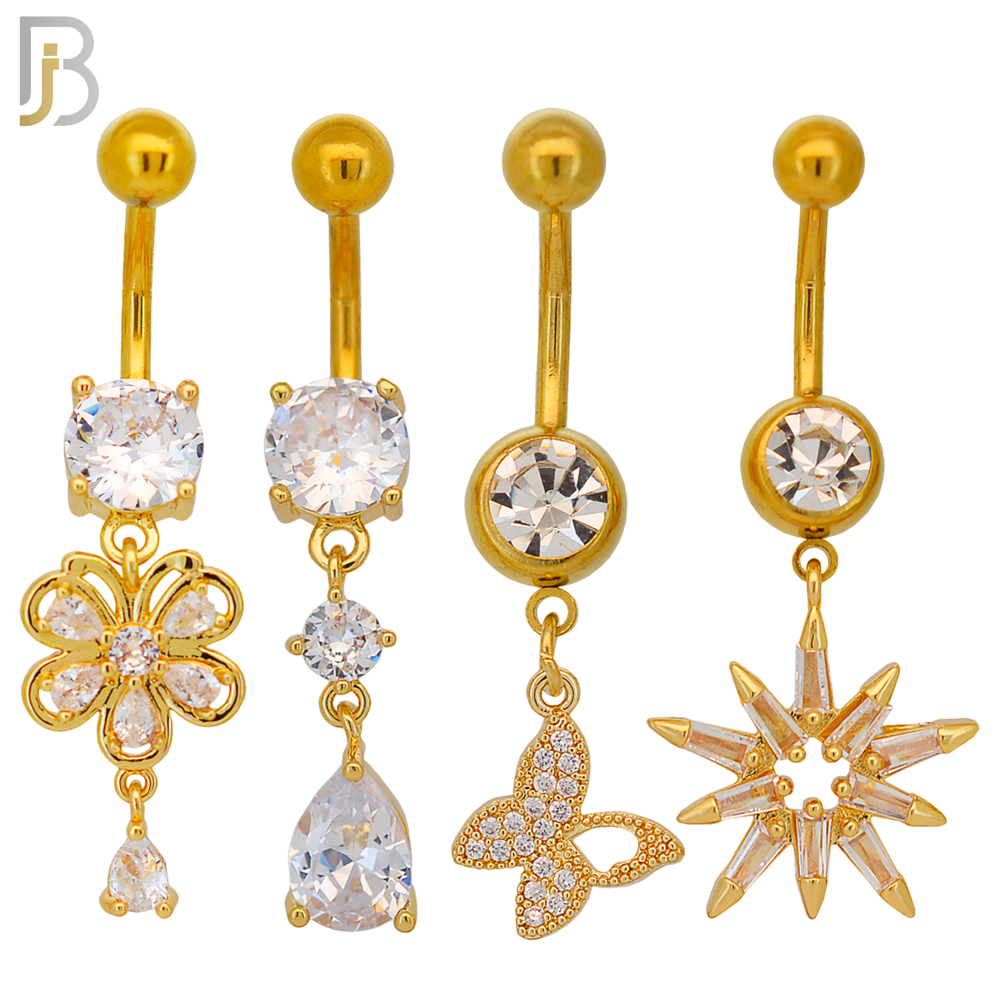 PK-N006 - 316L Surgical Steel Different Designs Dangle Belly Rings - Pack of 16 image 2