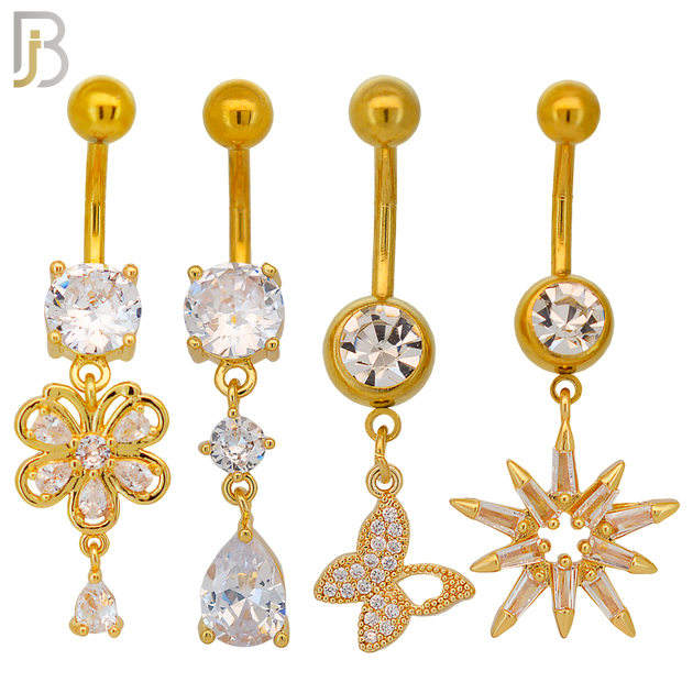 PK-N006 - 316L Surgical Steel Different Designs Dangle Belly Rings - Pack of 16 image 2