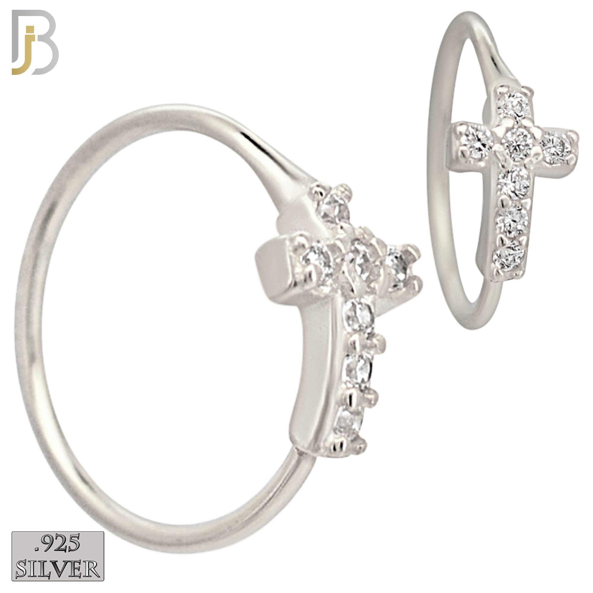 925-CT37 -  925 Sterling Silver Cross with Multi CZ Hoop Piercing (Pack of 6) image 0