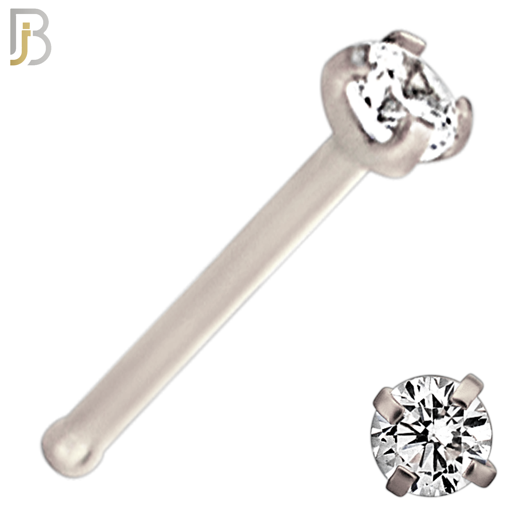 NR01S - 316L Surgical Steel Nose Bone Prong Set Zircon Round Nose Ring (PACK OF 6) image 2