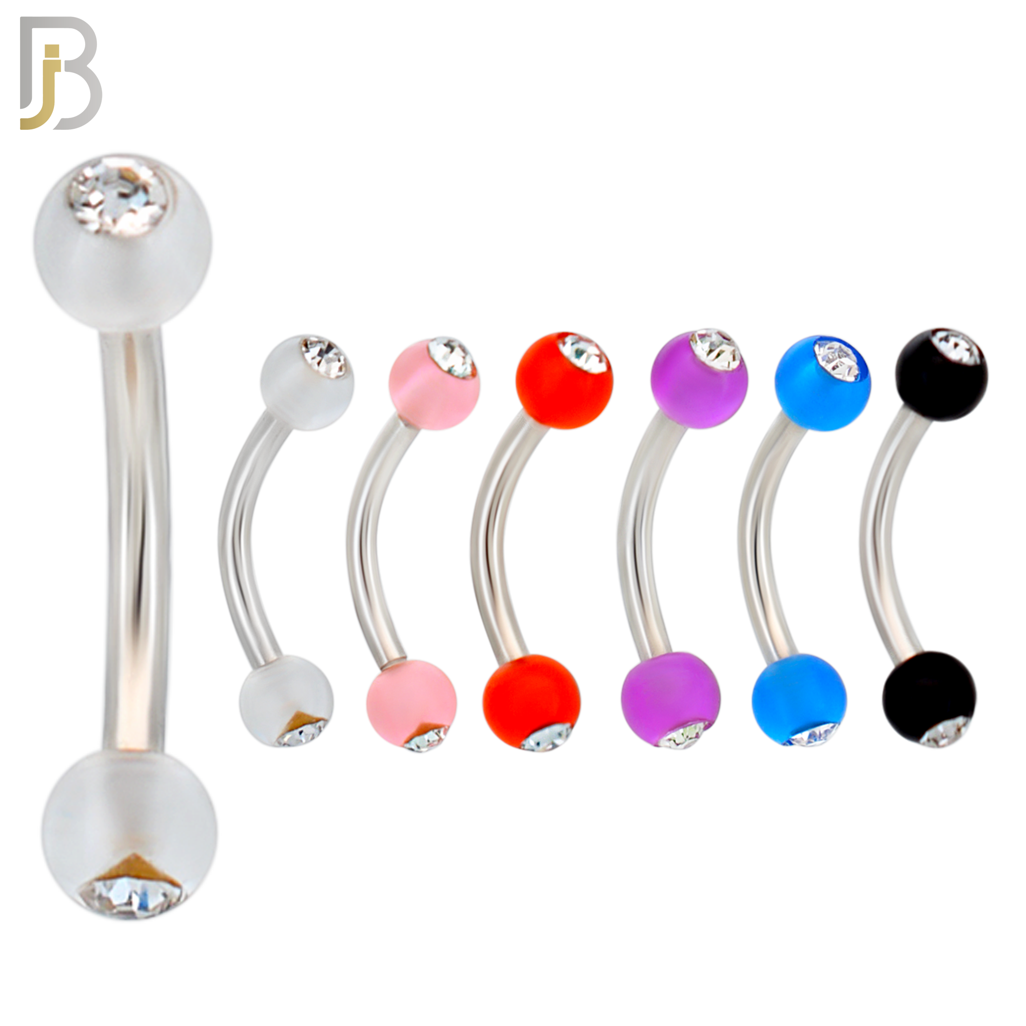 PK-EC07ST - 316L Surgical Steel Curved Barbell External Threaded Acrylic Ball with CZ image 1