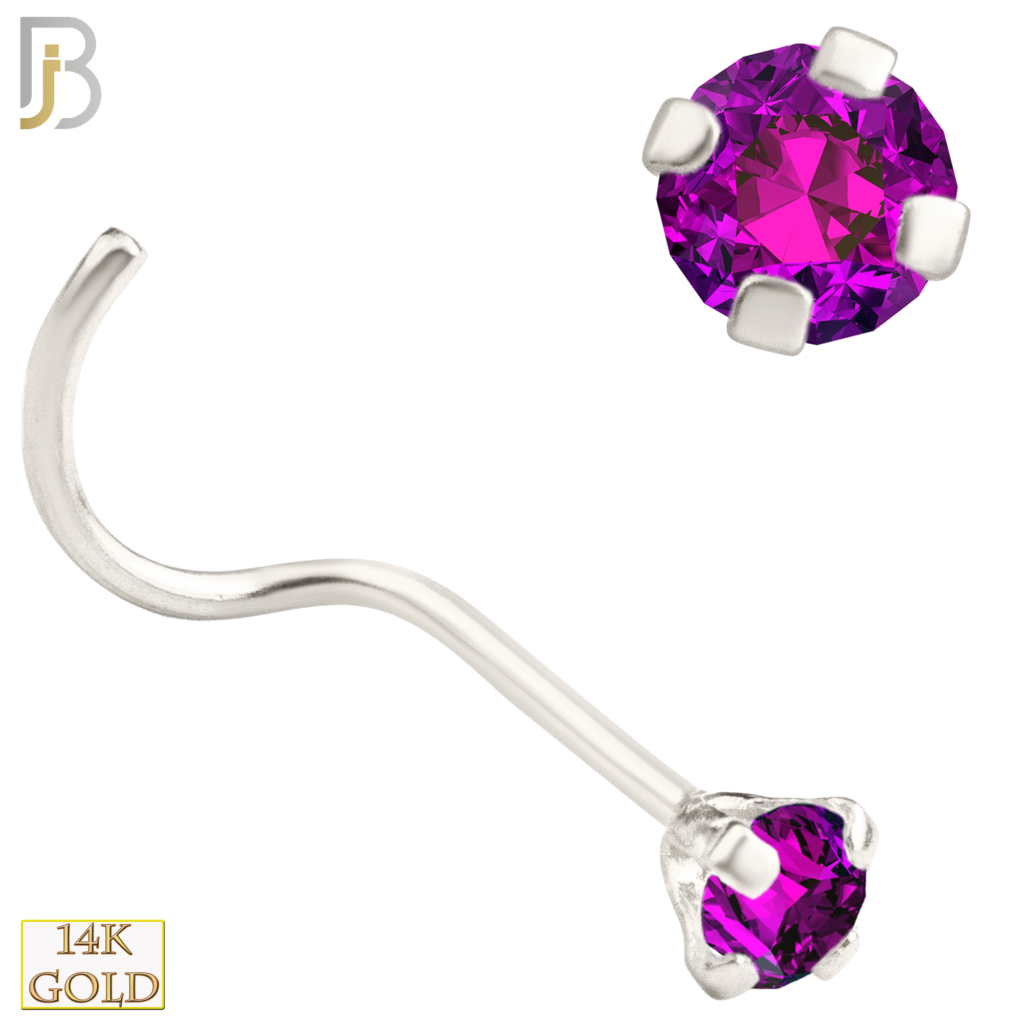 14-NR03CWR - 20g 14k White Gold Nose Screw with Ruby Colored CZ image 3