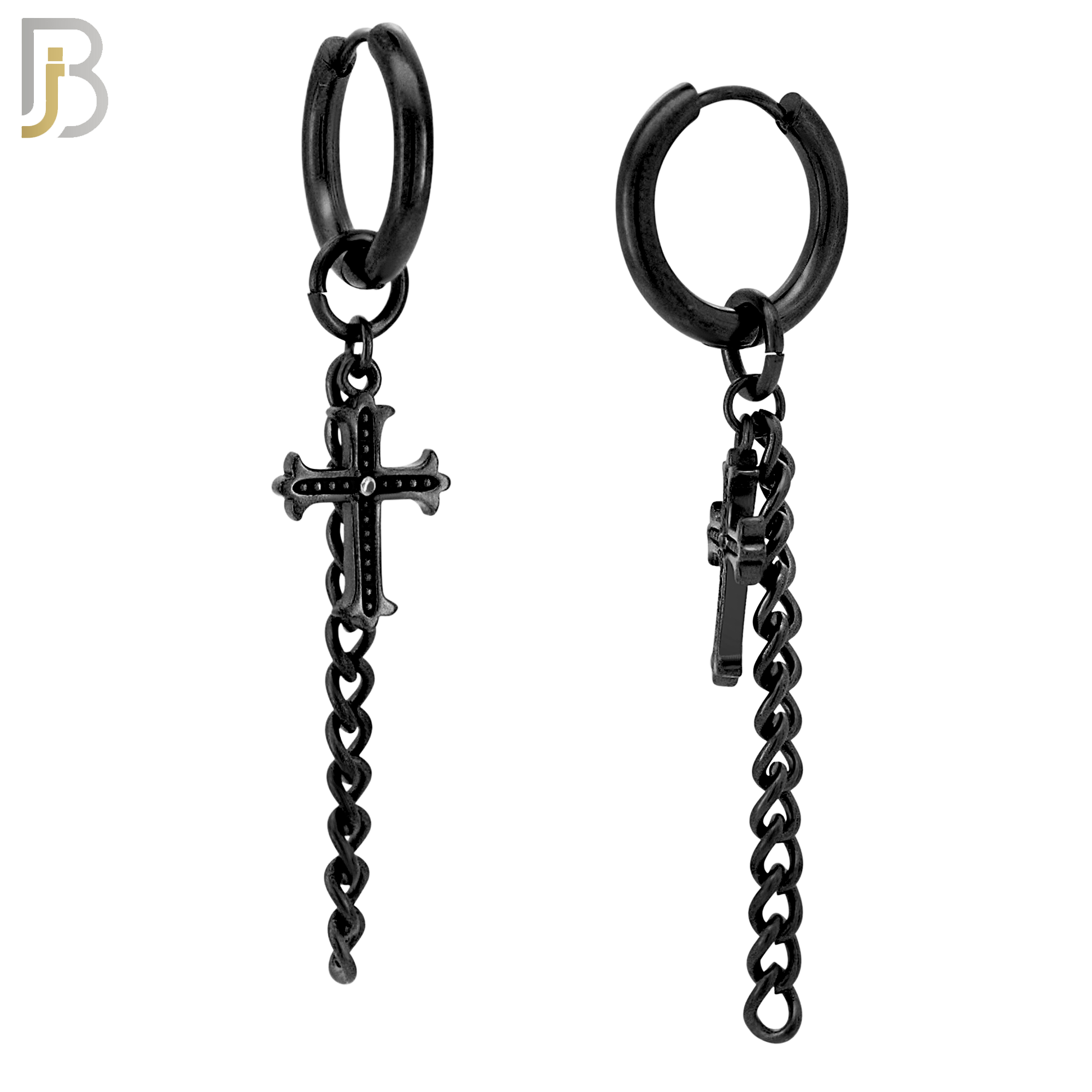 ES286 - 316L Stainless Steel Cross & Long Chain Dangle Drop Hoop Huggies Earrings image 2