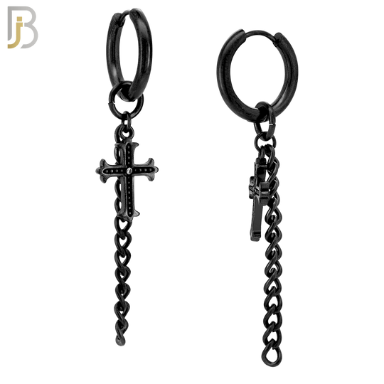 ES286 - 316L Stainless Steel Cross & Long Chain Dangle Drop Hoop Huggies Earrings image 2