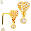 14-NR109L- 14k Gold Solid Studded Heart with Dangling CZ in Bezel Setting L-Shape - Yellow Gold image