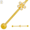 BB27 - 316L Surgical Steel Screw Bar with Brass Flower Design Barbell Industrial (PACK OF 6) image 1