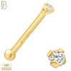 14-NR01CY-20 - 20g Thickness 14k Solid Yellow Gold Prong Setting Round Cubic Zircona Nose Bone image 1