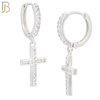 ES136 - 316L Stainless Steel Dangling Cross with Zircon Design Huggies Clip On image 1