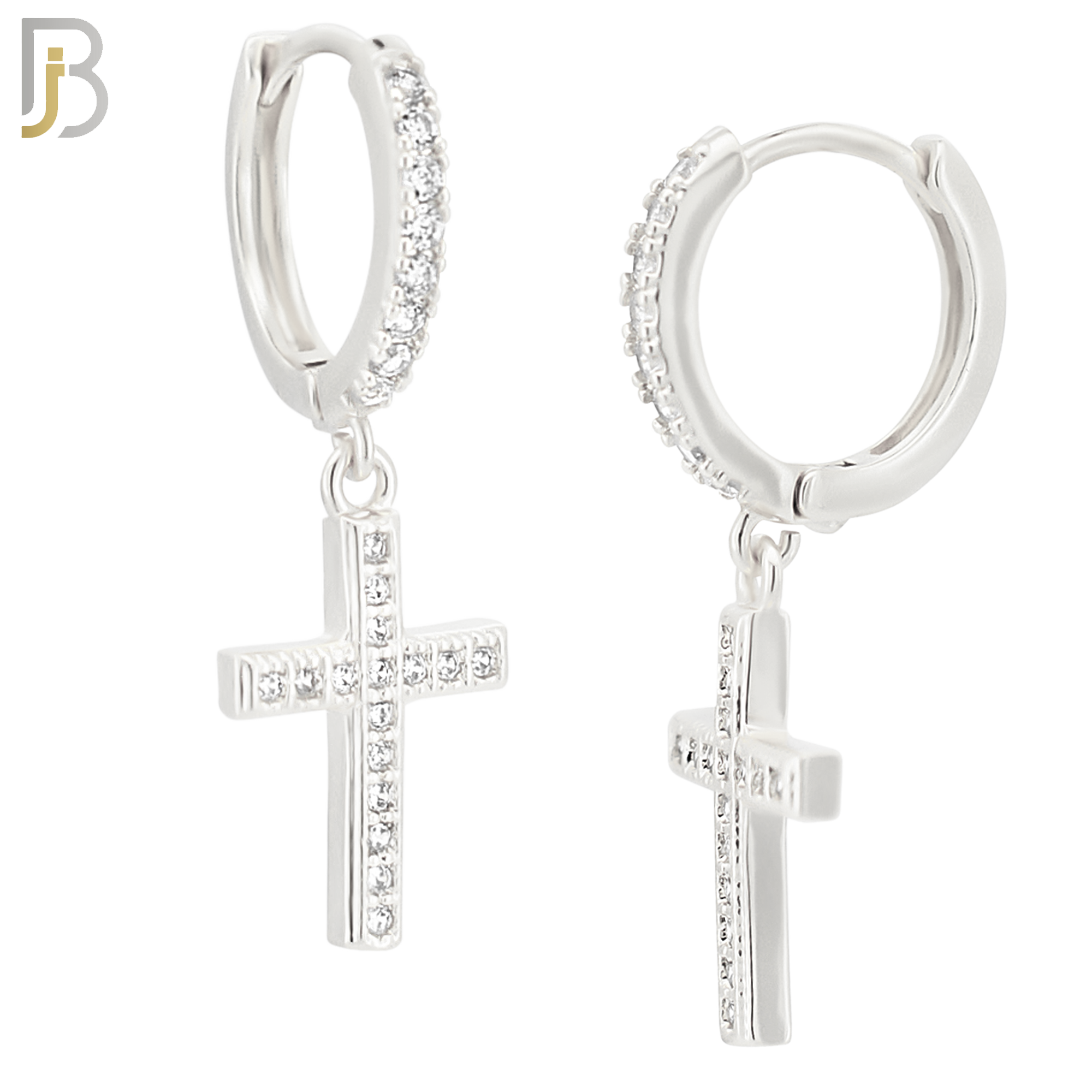 ES136 - 316L Stainless Steel Dangling Cross with Zircon Design Huggies Clip On image 1