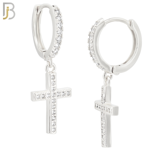 ES136 - 316L Stainless Steel Dangling Cross with Zircon Design Huggies Clip On image 1