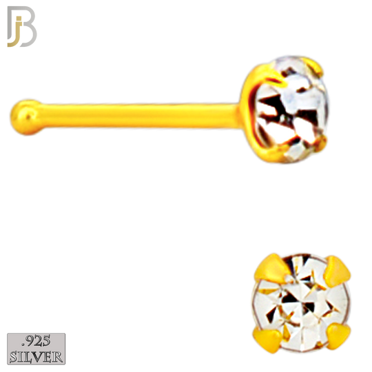 925-PK-NR01Y-1C - 2.5mm 22g Thickness 18KT Gold Plated  925 Sterling Silver Nose Bones, Prong Set Packages Pack of 120 image 2