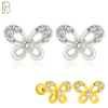 925-ES208 - Screw Ball Back - .925 Sterling Silver Butterfly Design Earring Stud with Clear Zircon image 0