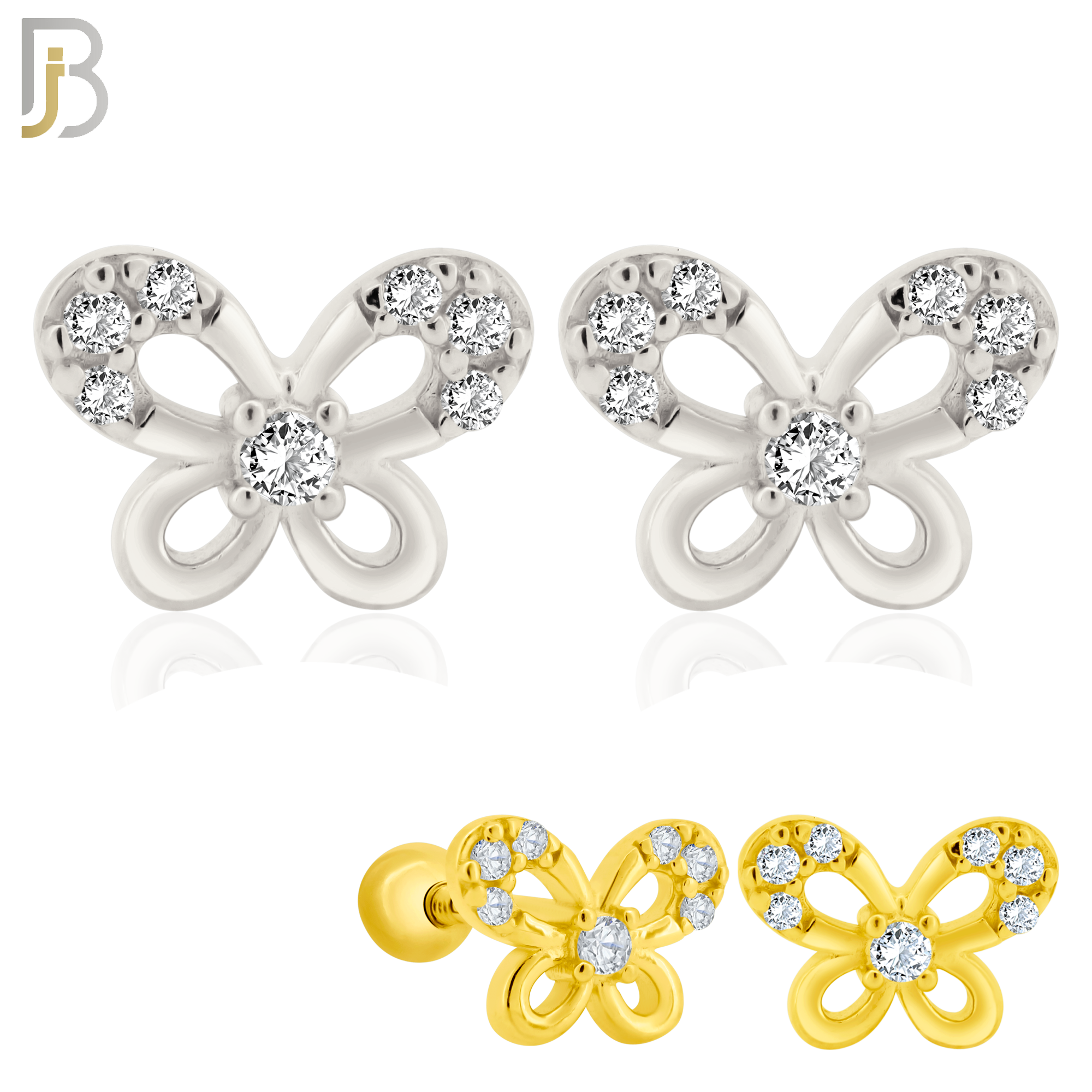 925-ES208 - Screw Ball Back - .925 Sterling Silver Butterfly Design Earring Stud with Clear Zircon image 0