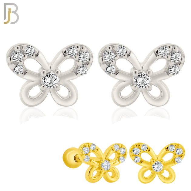 925-ES208 - Screw Ball Back - .925 Sterling Silver Butterfly Design Earring Stud with Clear Zircon image 0