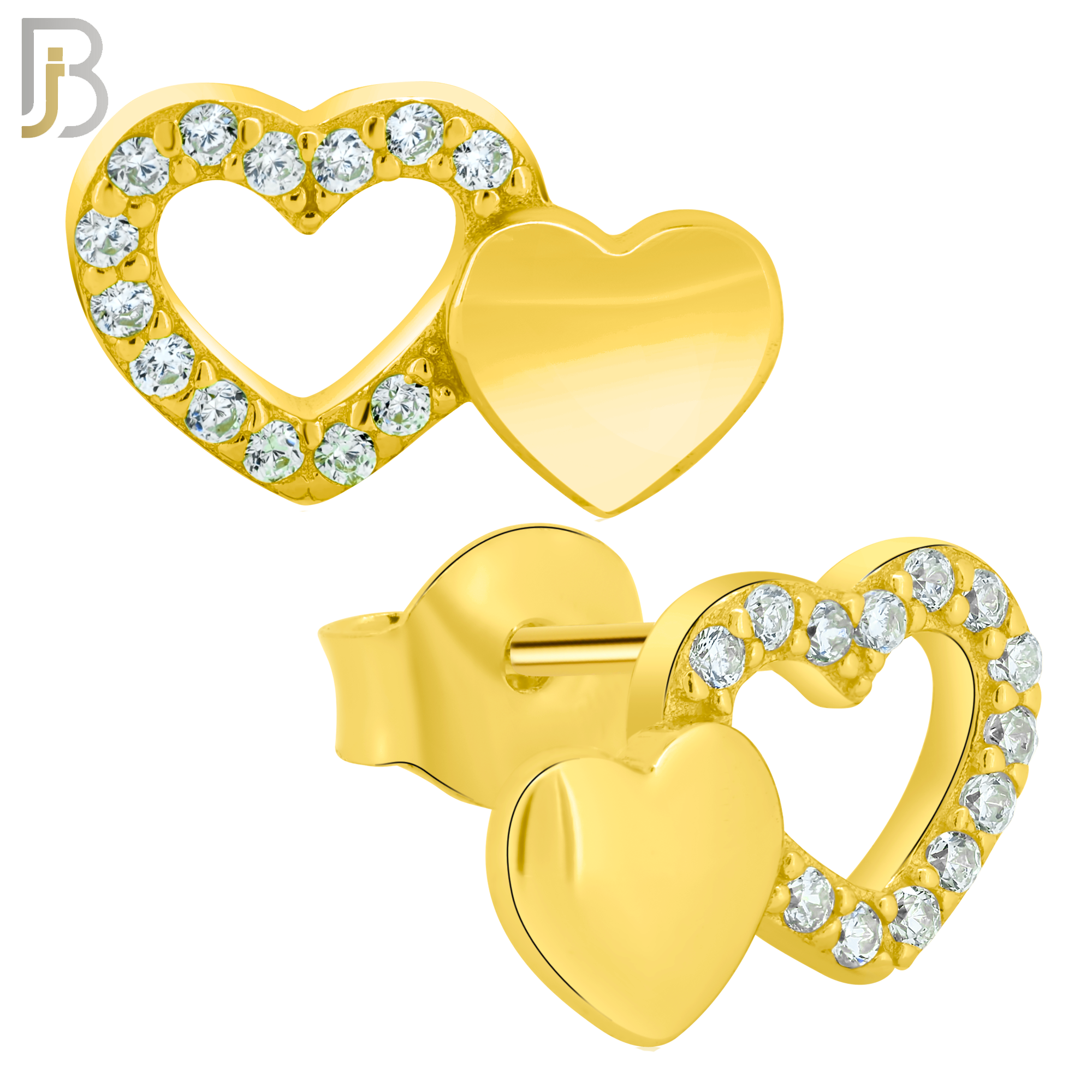925-ES313 - .925 Sterling Silver Double Heart with Zircon Earring Stud image 2