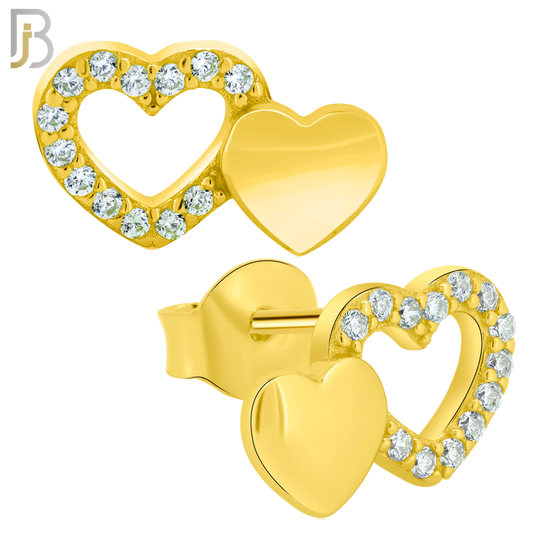925-ES313 - .925 Sterling Silver Double Heart with Zircon Earring Stud image 2