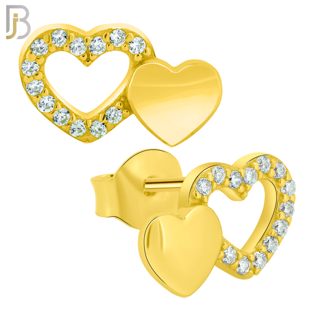 925-ES313 - .925 Sterling Silver Double Heart with Zircon Earring Stud image 2