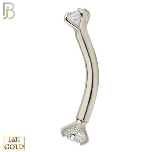 14-EC04 - 14k Solid Gold Eyebrow Prong Setting Zircon Design Internal Threaded Screw image 2