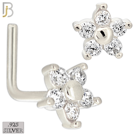 925-NR31LGSC - 925 Sterling Silver 5 Petal Flower with CZ L Shape Nose Ring (Pack of 6) image 1