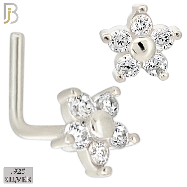 925-NR31LGSC - 925 Sterling Silver 5 Petal Flower with CZ L Shape Nose Ring (Pack of 6) image 1