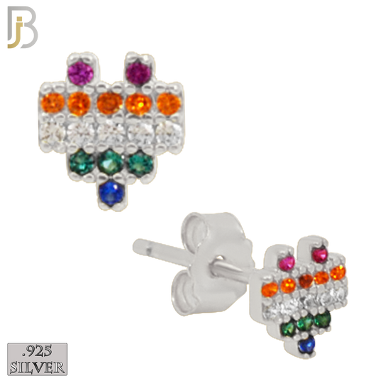 925-ES228S – 925 Sterling Silver Pixelated Heart Design Earring Stud with Multi Colored Zircon image 1
