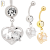 N0137 - 316L Stainless Steel Dangling Heart with Multi CZ Accents Belly Ring image 0