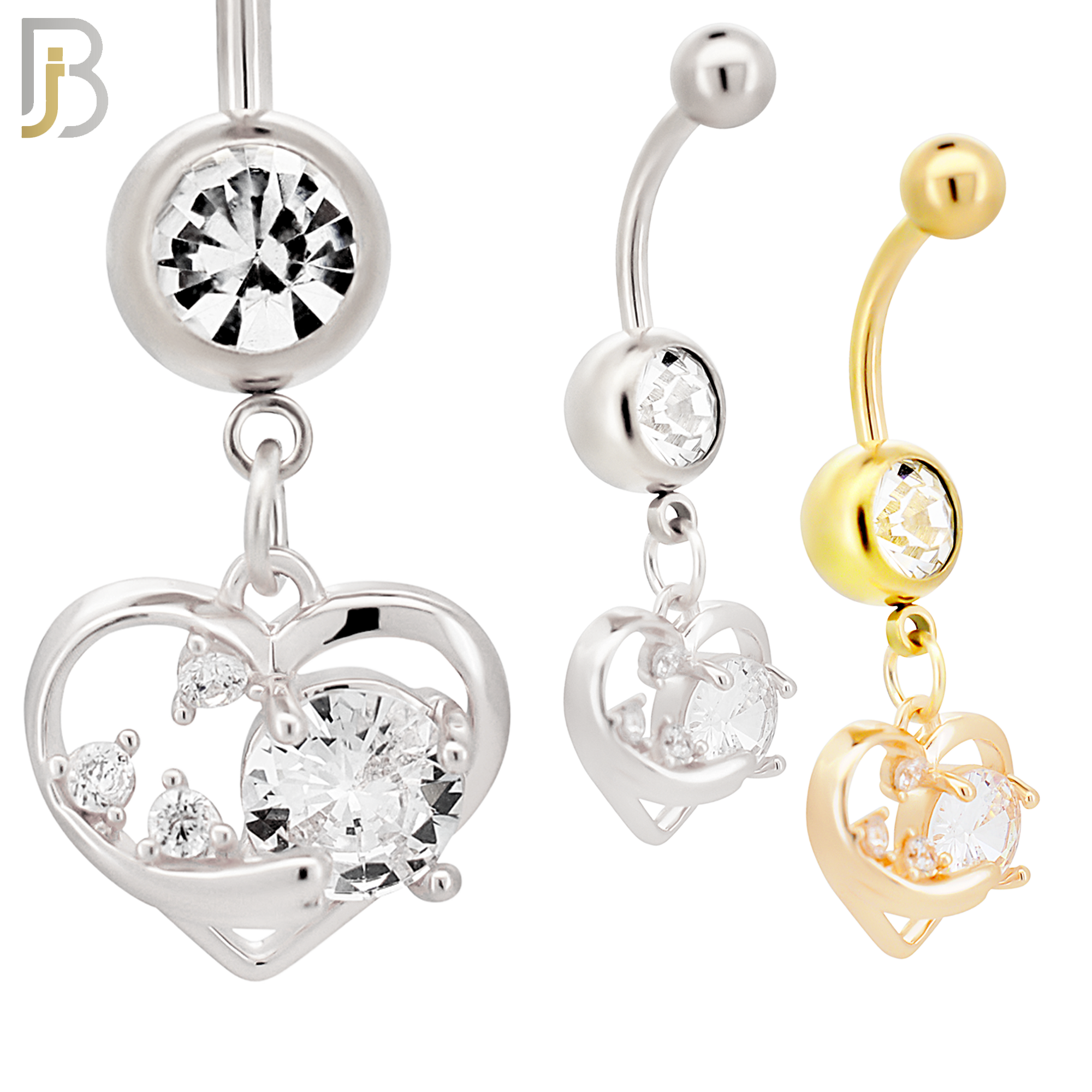 N0137 - 316L Stainless Steel Dangling Heart with Multi CZ Accents Belly Ring image 0