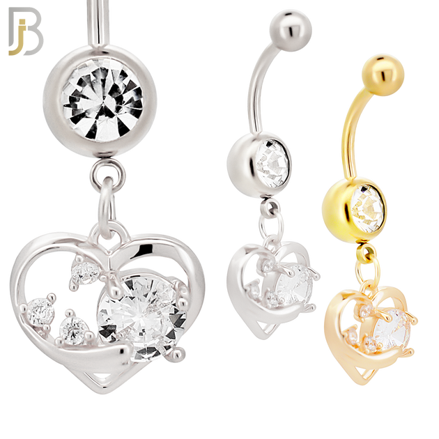 N0137 - 316L Stainless Steel Dangling Heart with Multi CZ Accents Belly Ring image 0