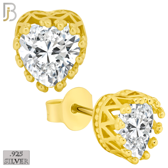 925-ES64 - .925 Sterling Silver Heart Crown Design  Prong Zircon Earring Stud image 2