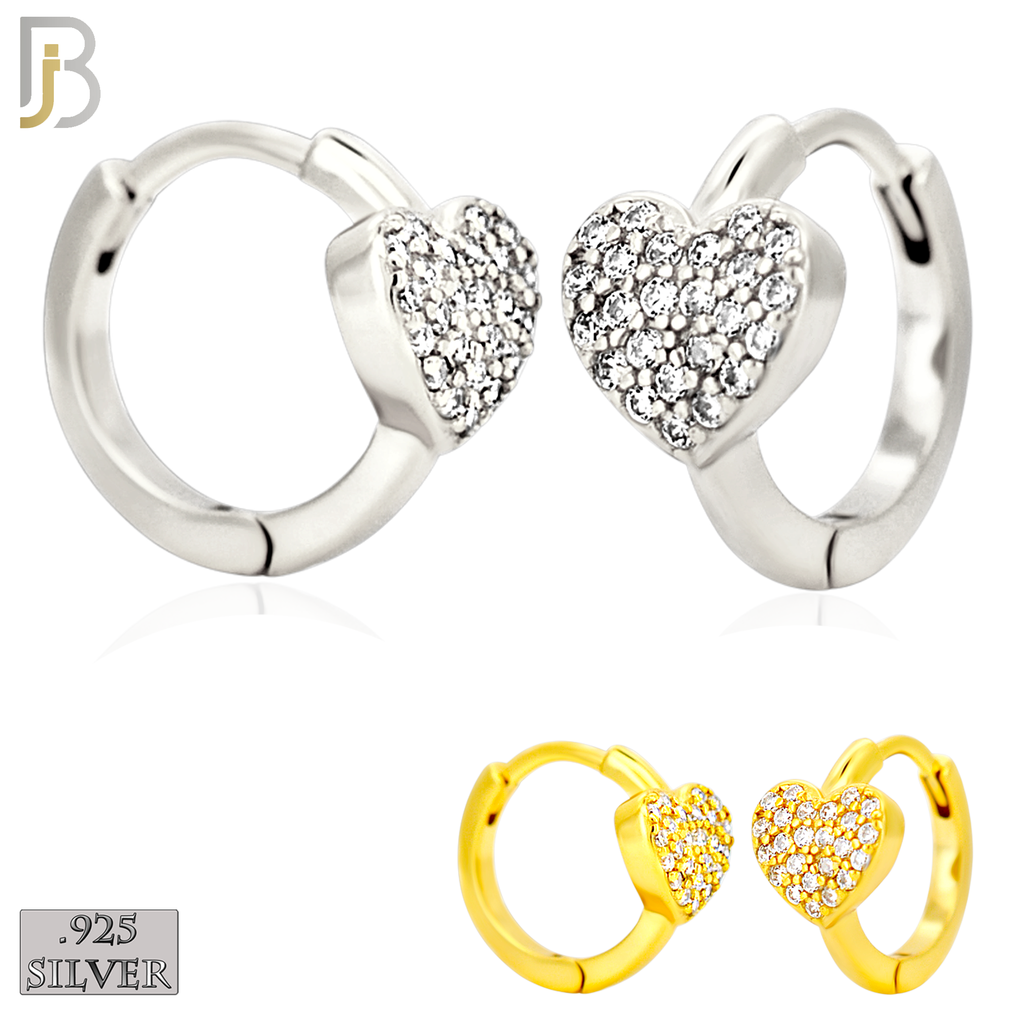 925-ES447 - 925 Sterling Silver Heart Huggies Earring with Zircon image 0
