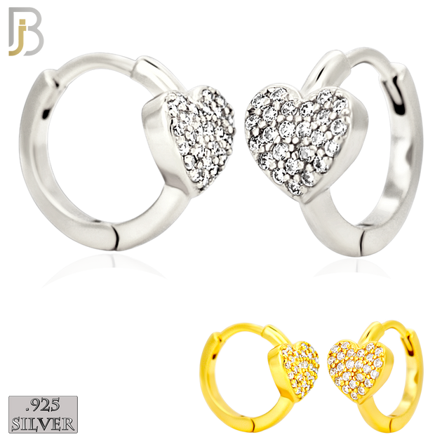 925-ES447 - 925 Sterling Silver Heart Huggies Earring with Zircon image 0
