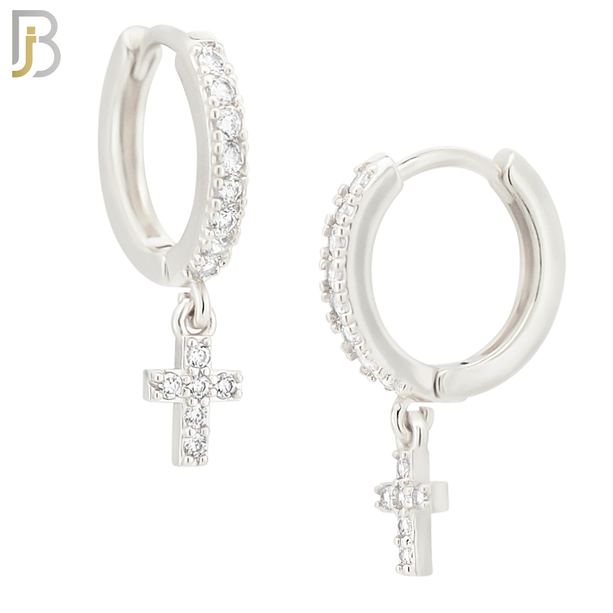 ES109 - 316L Stainless Steel Dangling Cross with Zircon Huggies Clip On image 1