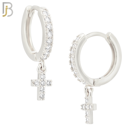 ES109 - 316L Stainless Steel Dangling Cross with Zircon Huggies Clip On image 1
