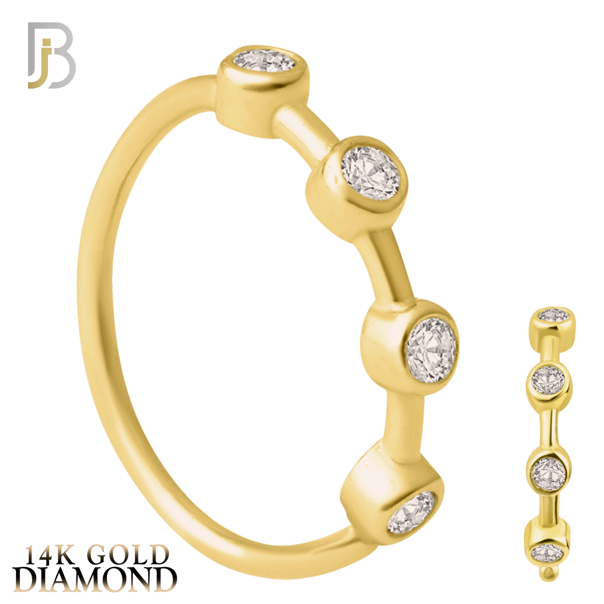 14-CT34D - 14k Yellow Gold Four GH / SI1 Natural Diamonds in Bezel Setting Hoop Piercing image