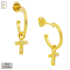 925-ES265 - .925 Sterling Silver Half Hoops with Dangling Cross with Zircon Design Earrings Stud image 2