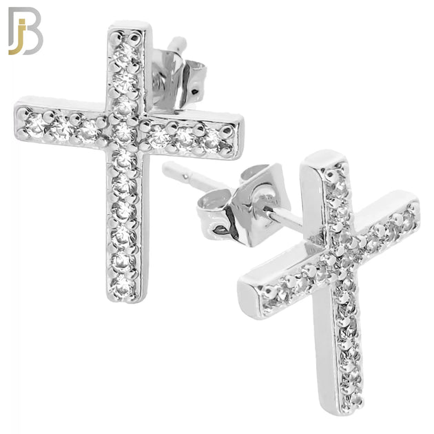 ES47 - 316L Stainless Steel 12x15 Cross with Zircon Push Backing - Steel image