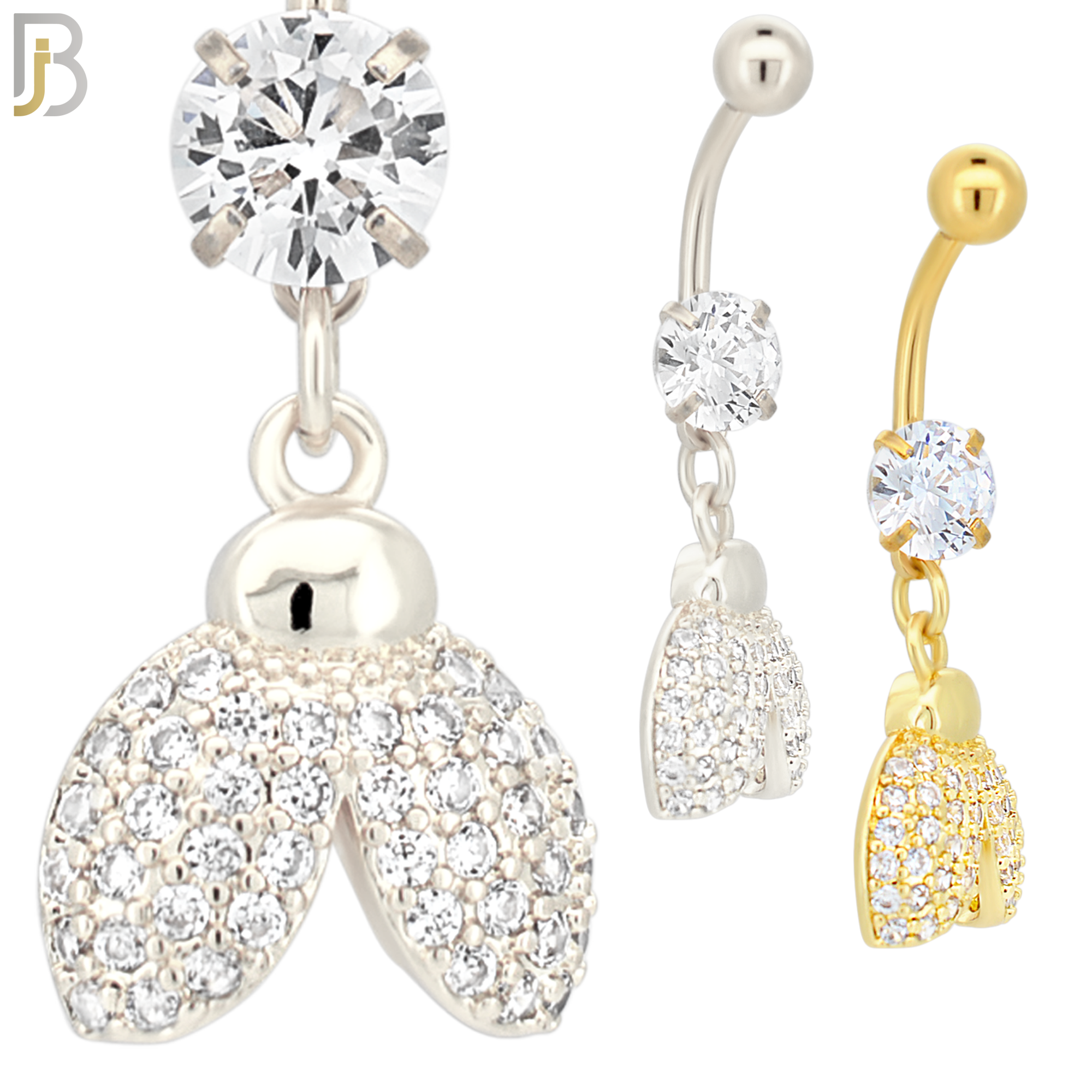 N005 - 316L Stainless Steel Dangling Lady Bug with Multi CZ and 7mm Pearl Accent Belly Ring image 0