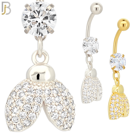 N005 - 316L Stainless Steel Dangling Lady Bug with Multi CZ and 7mm Pearl Accent Belly Ring image 0