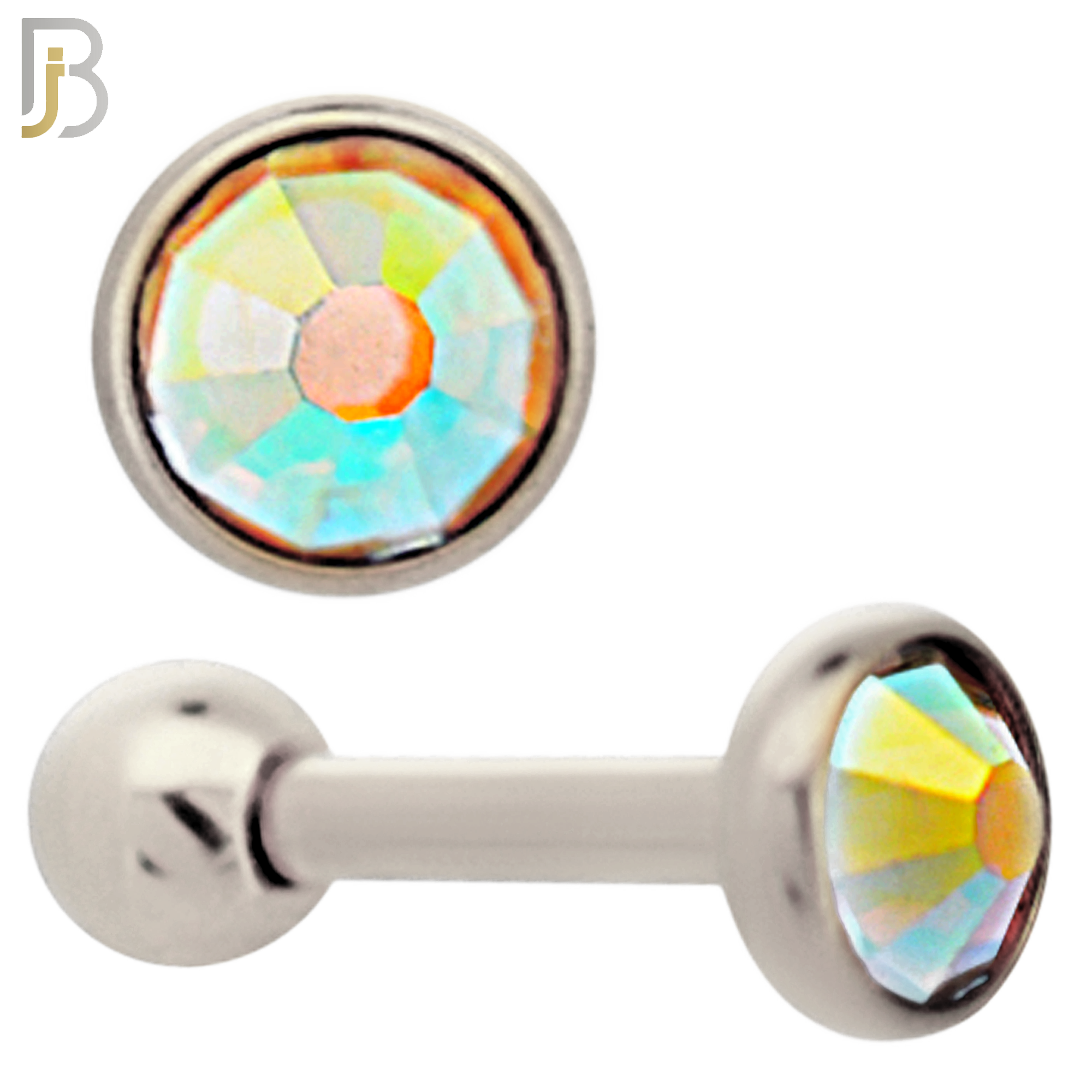 TB118SA - 316L Stainless Steel Bezel with AB Color CZ Tragus/Cartilage Barbell (PACK OF 6) image 2