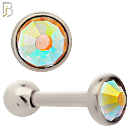 TB118SA - 316L Stainless Steel Bezel with AB Color CZ Tragus/Cartilage Barbell (PACK OF 6) image 2