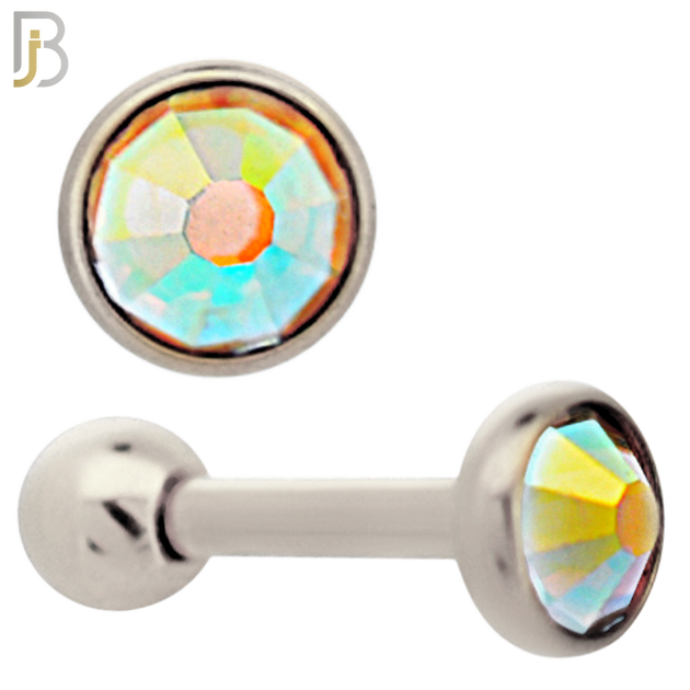 TB118SA - 316L Stainless Steel Bezel with AB Color CZ Tragus/Cartilage Barbell (PACK OF 6) image 2