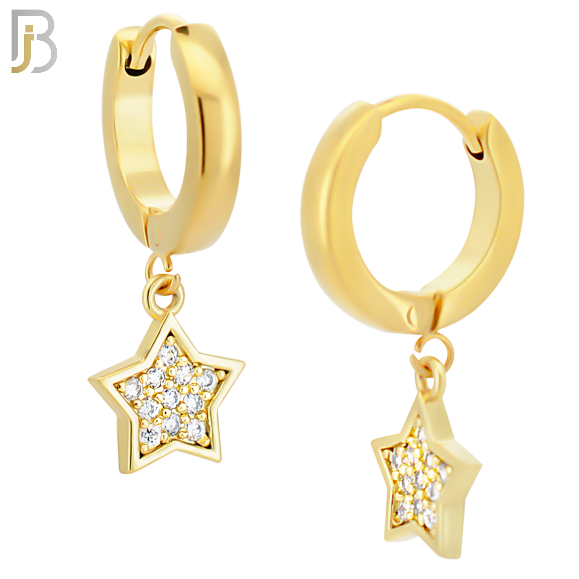 ES96 - 316L Stainless Steel Dangling Star with  Zircon Design Huggies Clip On image 2